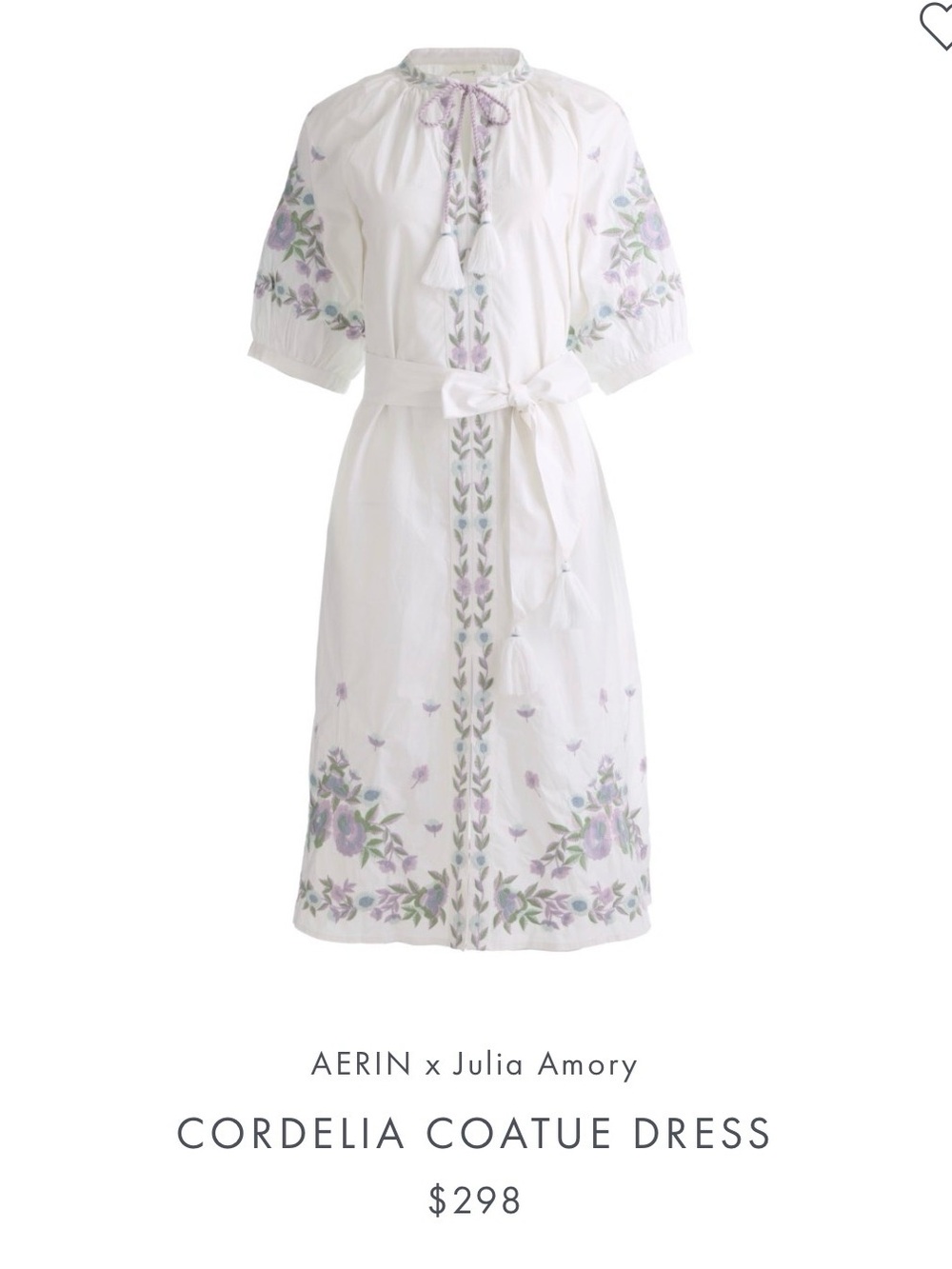 New NWT Julia Amory x AERIN Dress Embroidered Floral Caftan Tunic Midi Dress - Picture 4 of 13